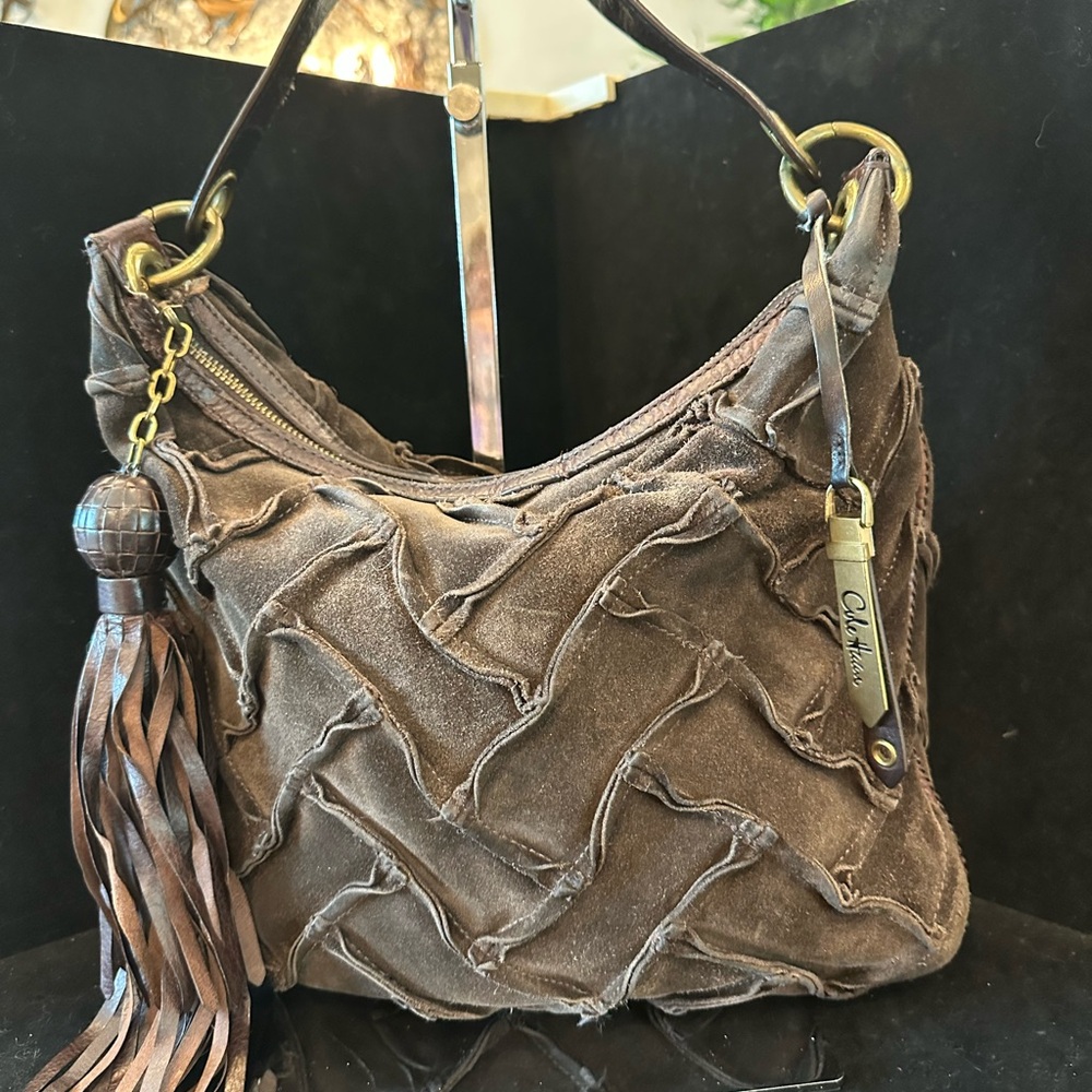 Cole Haan #38 Brown Suede Shoulder Hobo with Tassel RARE with tassel and hang ta